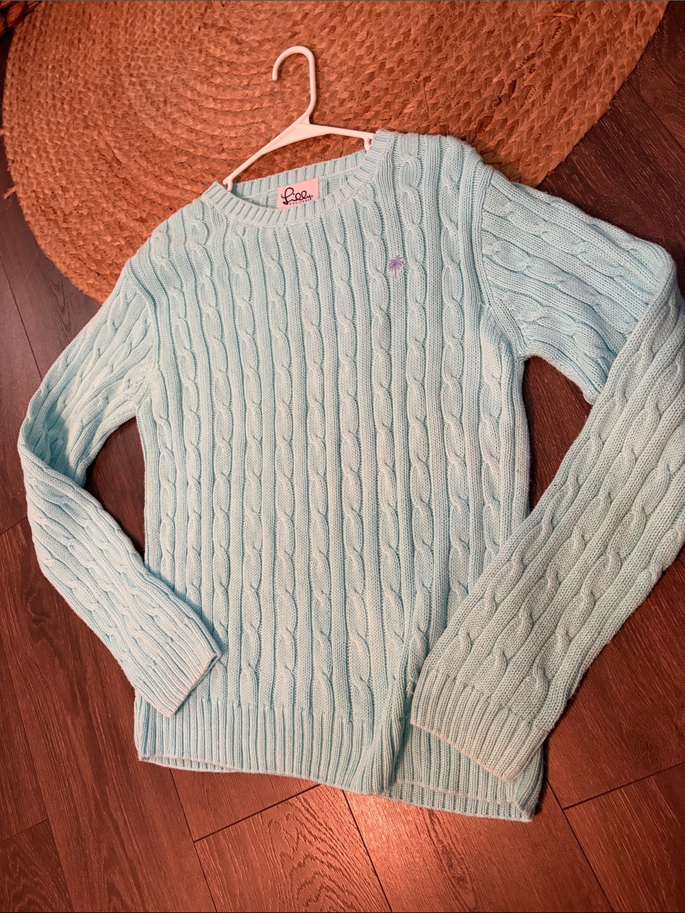 Lilly Pulitzer Vtg Light Blue Cable Knit Crew Sweater L